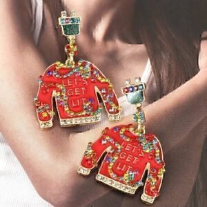 Christmas Garland/ Sweater Design Colorful Shiny Rhinestone  Dangle Earrings